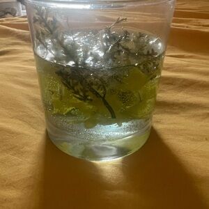 Decorative Glass Candle with Green Accent
